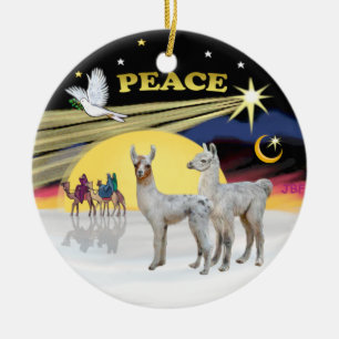 Xmas-Taube - 2 Baby-Lamas Keramik Ornament