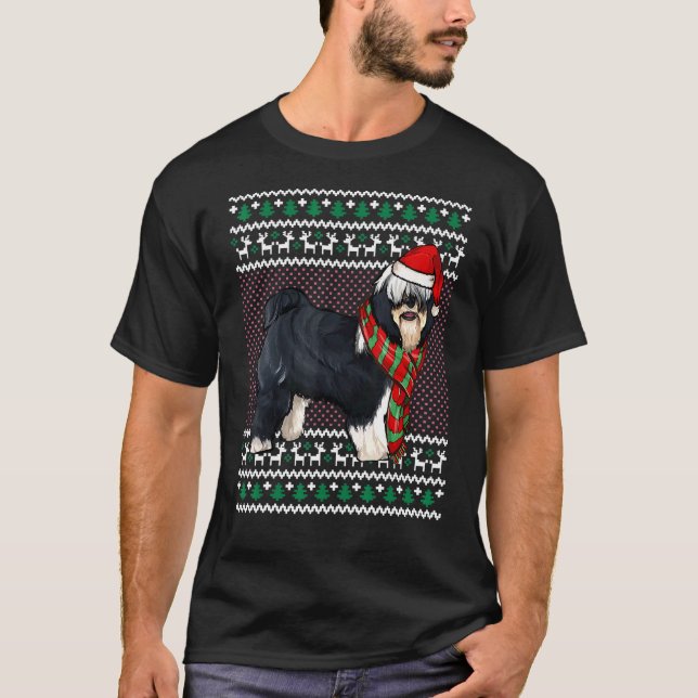 Xmas Tibetan Terrier Dog Weihnachtsmannmütze Ugly  T-Shirt (Vorderseite)