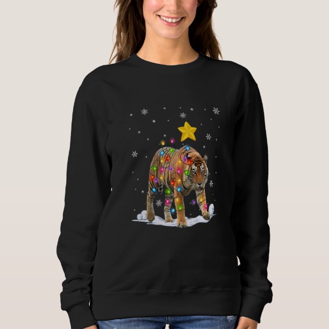Xmas Tiger Tiere Weihnachtsbaumleuchten Sweatshirt (Vorderseite)