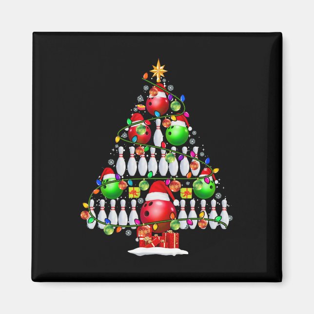 Xmas Tree Bowling Xmas Lights Santa Bowling Ll Pla Magnet (Vorne)