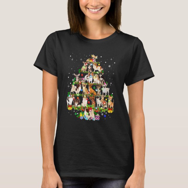 Xmas Tree Dog Chiahuahua Weihnachtskostüm für Hund T-Shirt (Vorderseite)