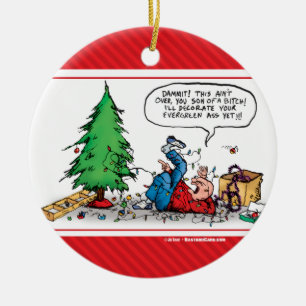 Xmas Tree Fight Funny Cartoon Ornament
