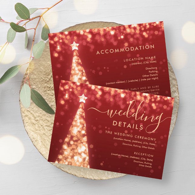Xmas Tree Gold Red Wedding Details Card Begleitkarte (Festive Xmas Tree Gold Red Wedding Details Card)