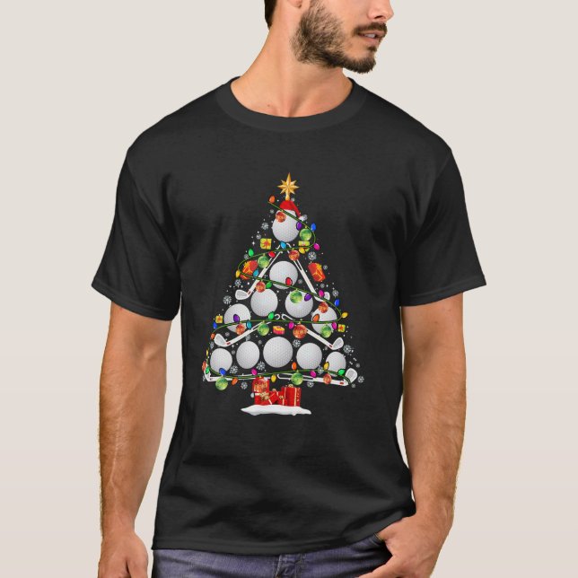Xmas Tree Golf Xmas Lights Santa Golf Ball Player T-Shirt (Vorderseite)