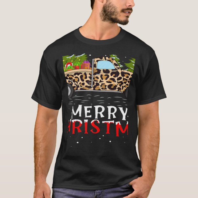 Xmas Tree Leopard Plaid Truck Merry Christmas   T-Shirt (Vorderseite)