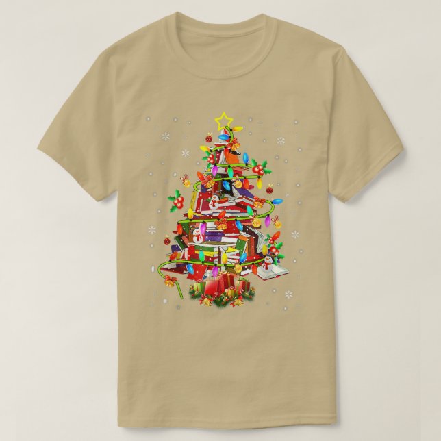 Xmas Tree Library Xmas Lights Tree Book Lover Libr T-Shirt (Design vorne)