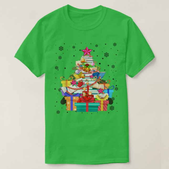 Xmas Tree Library Xmas Lights Tree Book Lover Libr T-Shirt (Design vorne)