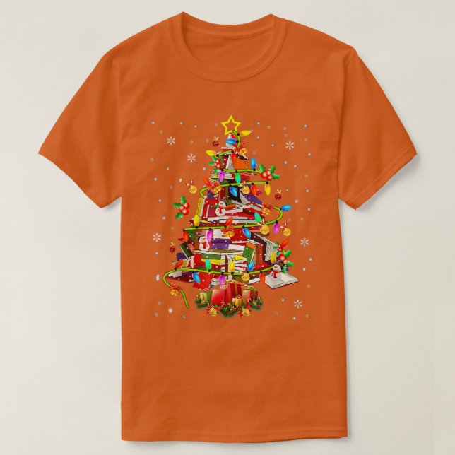 Xmas Tree Library Xmas Lights Tree Book Lover Libr T-Shirt (Design vorne)