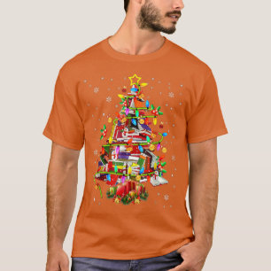 Xmas Tree Library Xmas Lights Tree Book Lover Libr T-Shirt