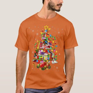Xmas Tree Library Xmas Lights Tree Book Lover Libr T-Shirt