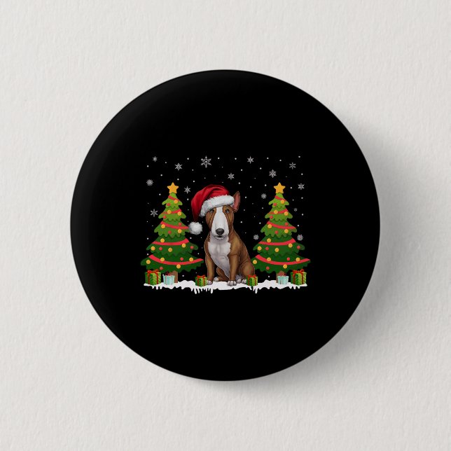Xmas Tree Light Bull Terrier Dog Weihnachtsmannmüt Button (Vorderseite)