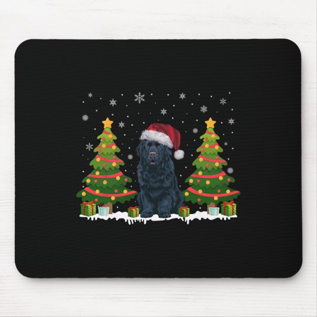 Xmas Tree Light Neufundland Dog Weihnachtsmannmütz Mousepad (Vorne)