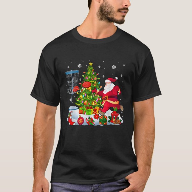 Xmas Tree Light präsentiert Santa Playing Disk Gol T-Shirt (Vorderseite)