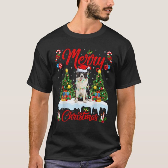 Xmas Tree Lighting Australian Shepherd Dog Merry C T-Shirt (Vorderseite)