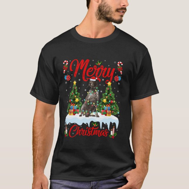 Xmas Tree Lighting German Shorthaired Pointer Dog T-Shirt (Vorderseite)