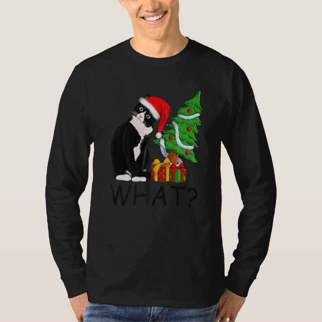 Xmas Tree Lighting Santa Black Cat Christmas T-Shirt (Vorderseite)