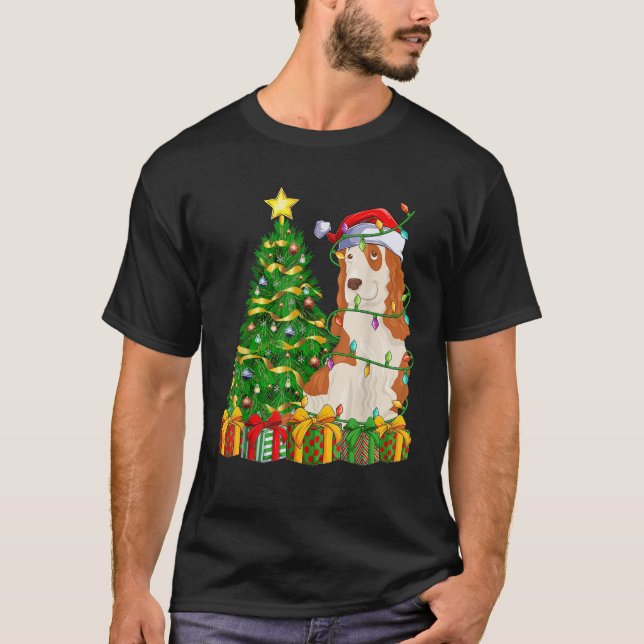 Xmas Tree Lighting Santa Cocker Spaniel Dog Christ T-Shirt (Vorderseite)