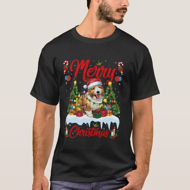 Xmas Tree Lighting Santa Hat Belgian Sheepdog Chri T-Shirt (Vorderseite)