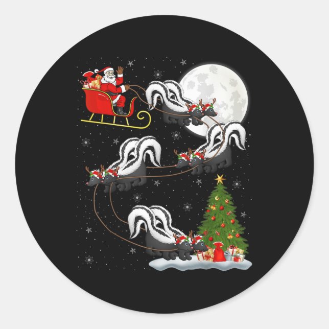 Xmas Tree Lighting Santa Riding Skunk Christmas T  Runder Aufkleber (Vorderseite)