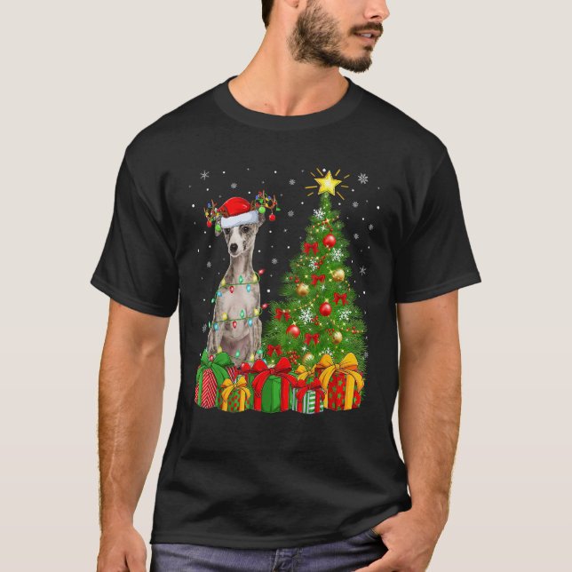 Xmas Tree Lighting Santa Whippet Dog Christmas  fo T-Shirt (Vorderseite)