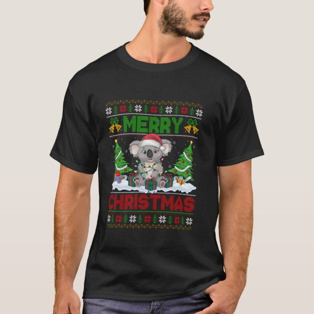 Xmas Tree Lighting Ugly Weihnachtsmannmütze Koala  T-Shirt (Vorderseite)