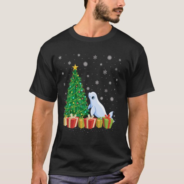 Xmas Tree Lighting Weihnachtsmannmütze Beluga Whal T-Shirt (Vorderseite)