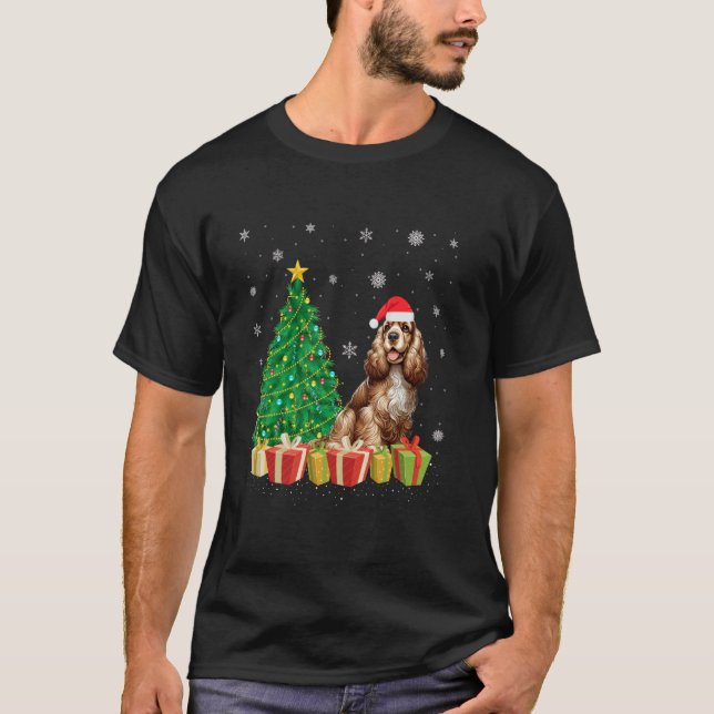 Xmas Tree Lighting Weihnachtsmannmütze Cocker Span T-Shirt (Vorderseite)