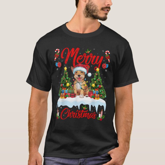 Xmas Tree Lighting Weihnachtsmannmütze Skye Terrie T-Shirt (Vorderseite)