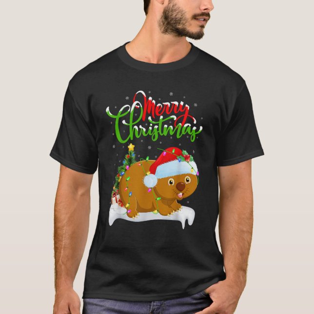 Xmas Tree Lighting Weihnachtsmannmütze Wombat Weih T-Shirt (Vorderseite)