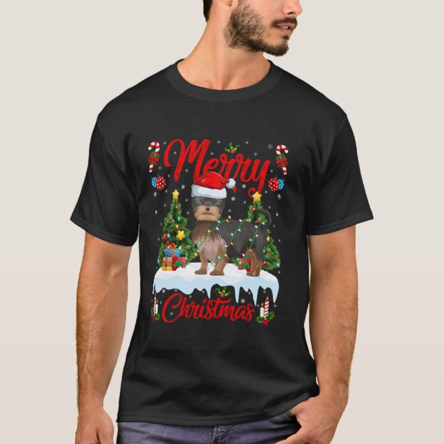 Xmas Tree Lighting Yorkshire Terrier Dog Merry Chr T-Shirt (Vorderseite)