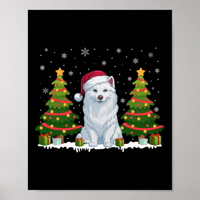 Xmas Tree Lights American Eskimo Dog Santa Christm Poster (Vorne)