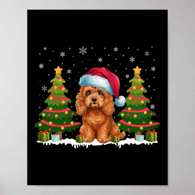 Xmas Tree Lights Apoo Dog Weihnachtsmannmütze Weih Poster (Vorne)