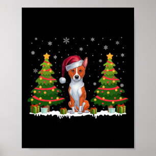 Xmas Tree Lights Basenji Dog Weihnachtsmannmütze W Poster