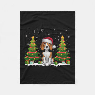 Xmas Tree Lights Beagle Hund Weihnachtsmannmütze W Fleecedecke