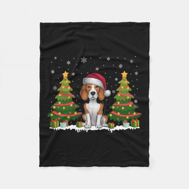 Xmas Tree Lights Beagle Hund Weihnachtsmannmütze W Fleecedecke (Vorderseite)