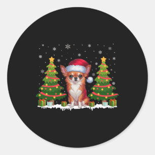 Xmas Tree Lights Chihuahua Dog Weihnachtsmannmütze Runder Aufkleber