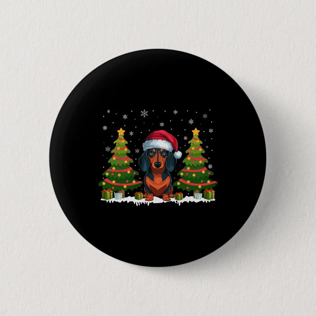 Xmas Tree Lights Dackel Hund Weihnachtsmannmütze W Button (Vorderseite)
