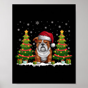Xmas Tree Lights English Bulldog Weihnachtsmannmüt Poster