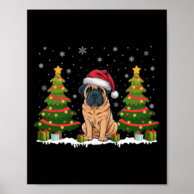 Xmas Tree Lights English Mastiff Dog Santa Christm Poster (Vorne)