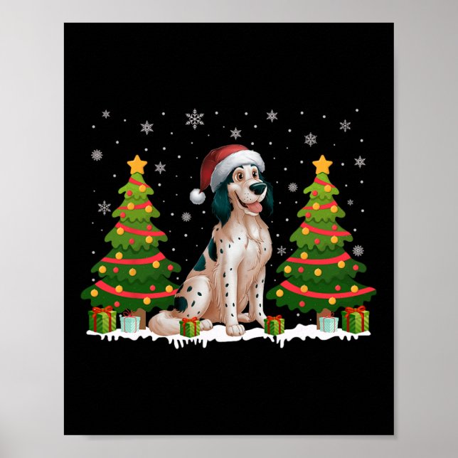 Xmas Tree Lights English Setter Dog Santa Christma Poster (Vorne)