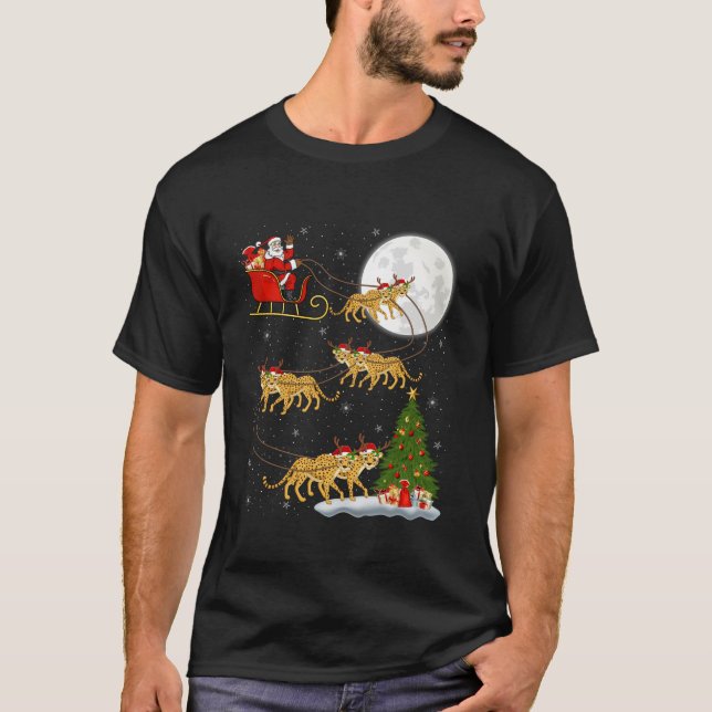 Xmas Tree Lights Funny Santa Riding Cheetah Christ T-Shirt (Vorderseite)