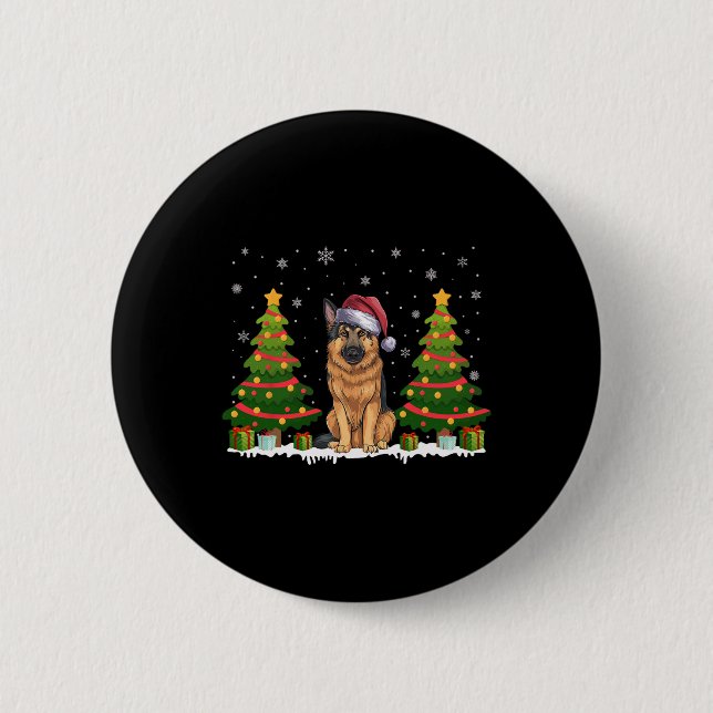 Xmas Tree Lights German Shepherd Dog Santa Christm Button (Vorderseite)