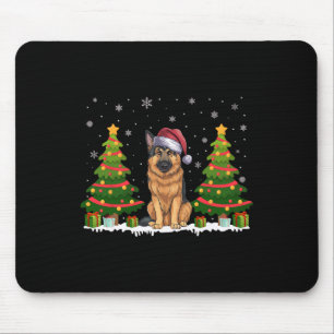Xmas Tree Lights German Shepherd Dog Santa Christm Mousepad