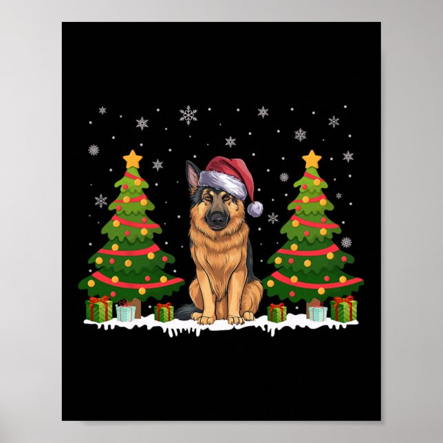Xmas Tree Lights German Shepherd Dog Santa Christm Poster (Vorne)