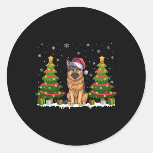 Xmas Tree Lights German Shepherd Dog Santa Christm Runder Aufkleber