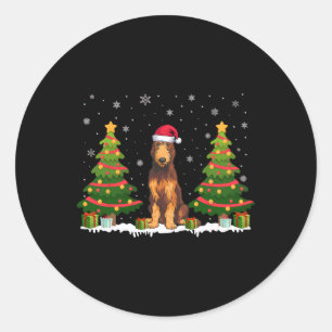 Xmas Tree Lights Irish Wolfhound Dog Santa Christm Runder Aufkleber
