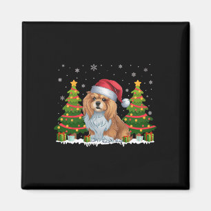 Xmas Tree Lights Lhasa Apso Dog Weihnachtsmannmütz Magnet