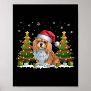 Xmas Tree Lights Lhasa Apso Dog Weihnachtsmannmütz Poster