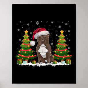 Xmas Tree Lights Pitbull Weihnachtsmannmütze Weihn Poster