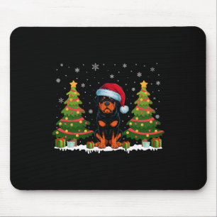 Xmas Tree Lights Rottweiler Dog Weihnachtsmannmütz Mousepad